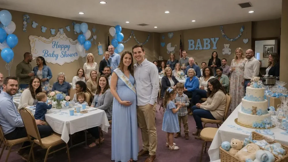 An intimate baby shower for a young couple being held in the Founder's Lounge.