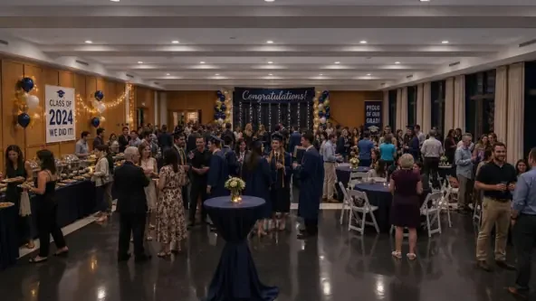 A graduation party being held in Murray Hall.