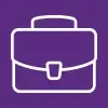 A white outline of a breifcase on a purple background