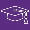 A white outline of a graduation cap on a purple background