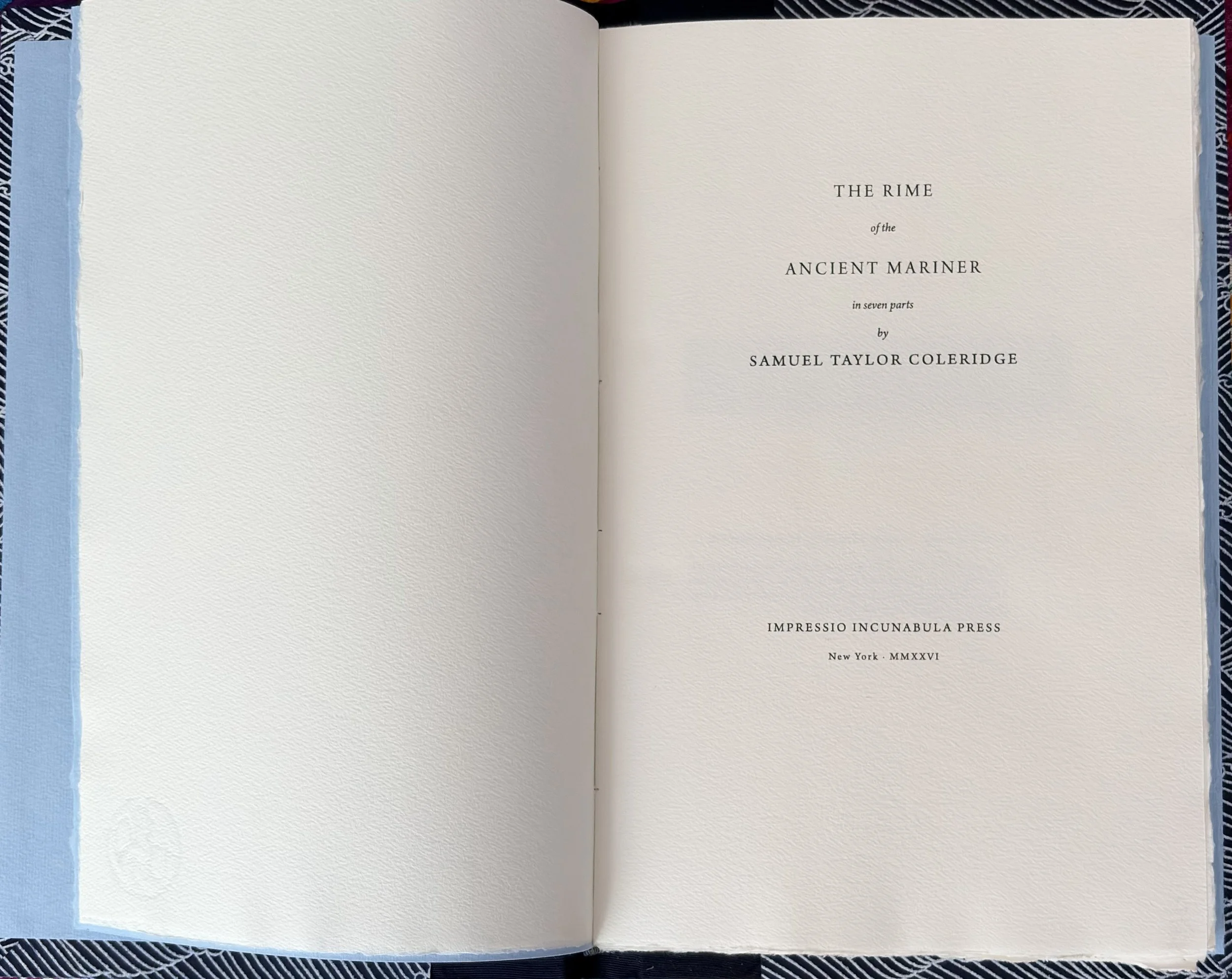Title page spread mockup for The Rime of the Ancient Mariner