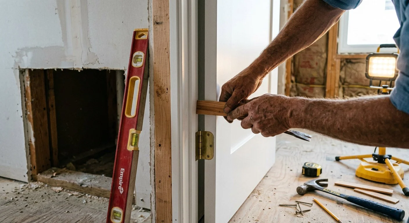 Shimming and hanging an interior door in its jamb