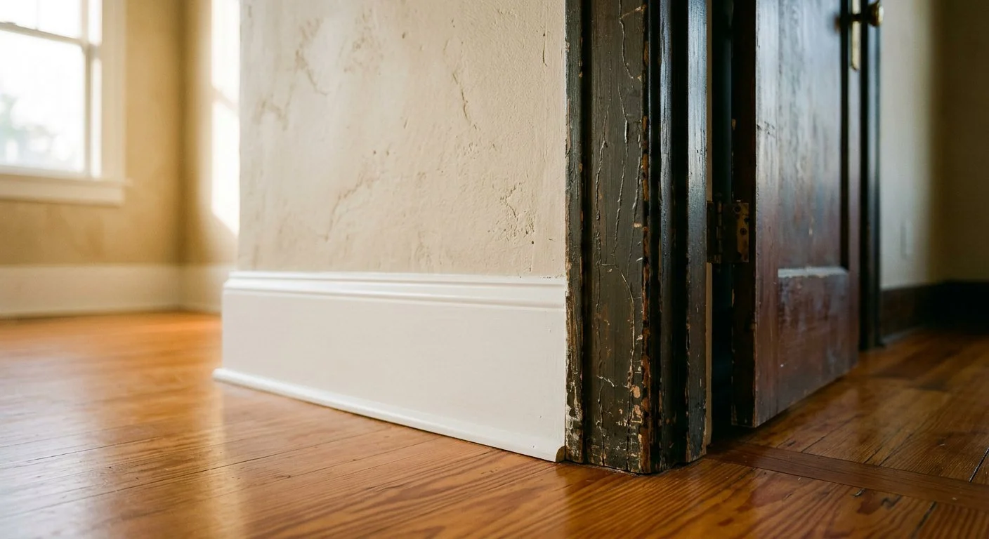 New painted trim meeting original 1920s molding in a bungalow interior