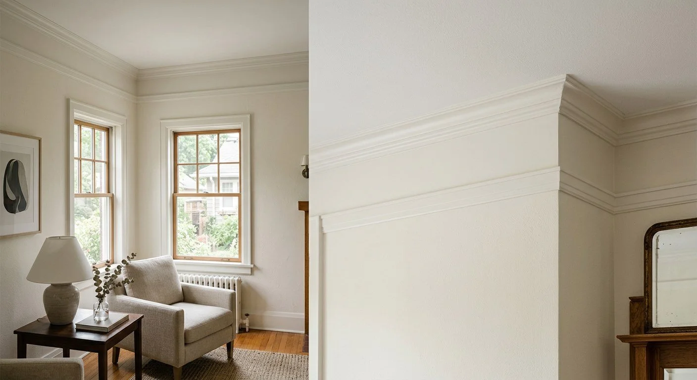 Modest two-piece crown with a cove profile in a bungalow room