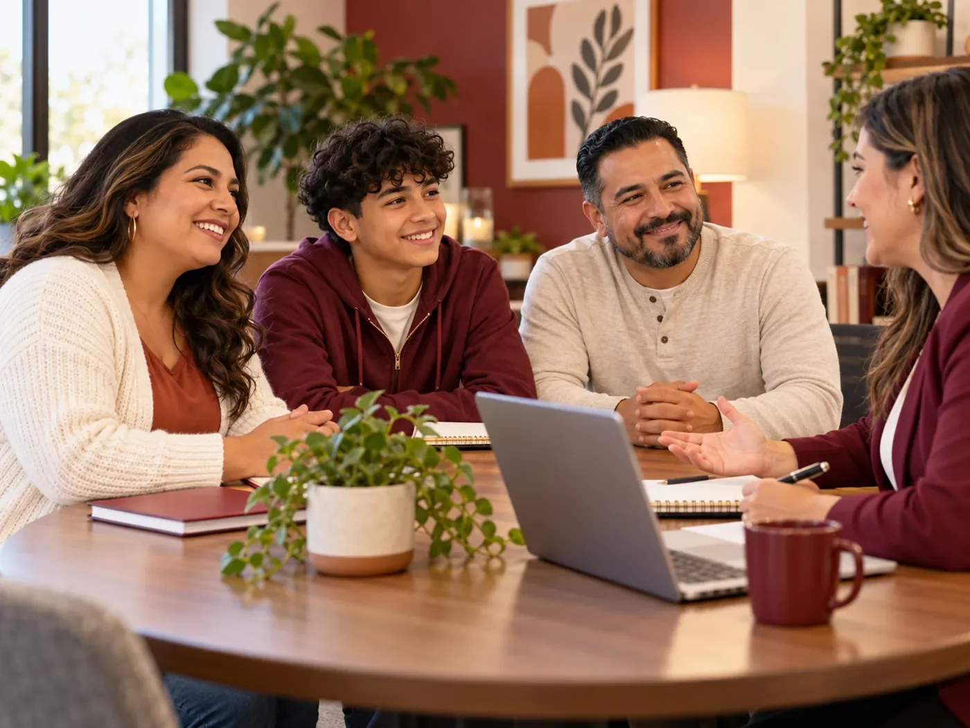 Illustrative scene of a family meeting with a support professional