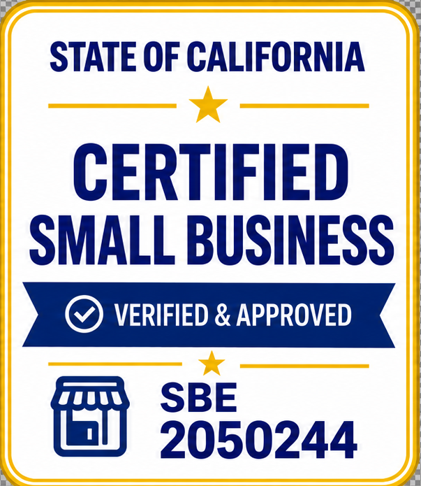 State of California Certified Small Business SBE 2050244