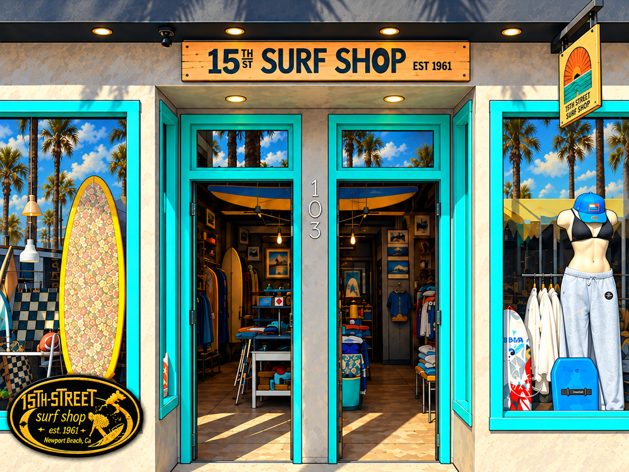 15th Street Surf Shop storefront and logo in Newport Beach