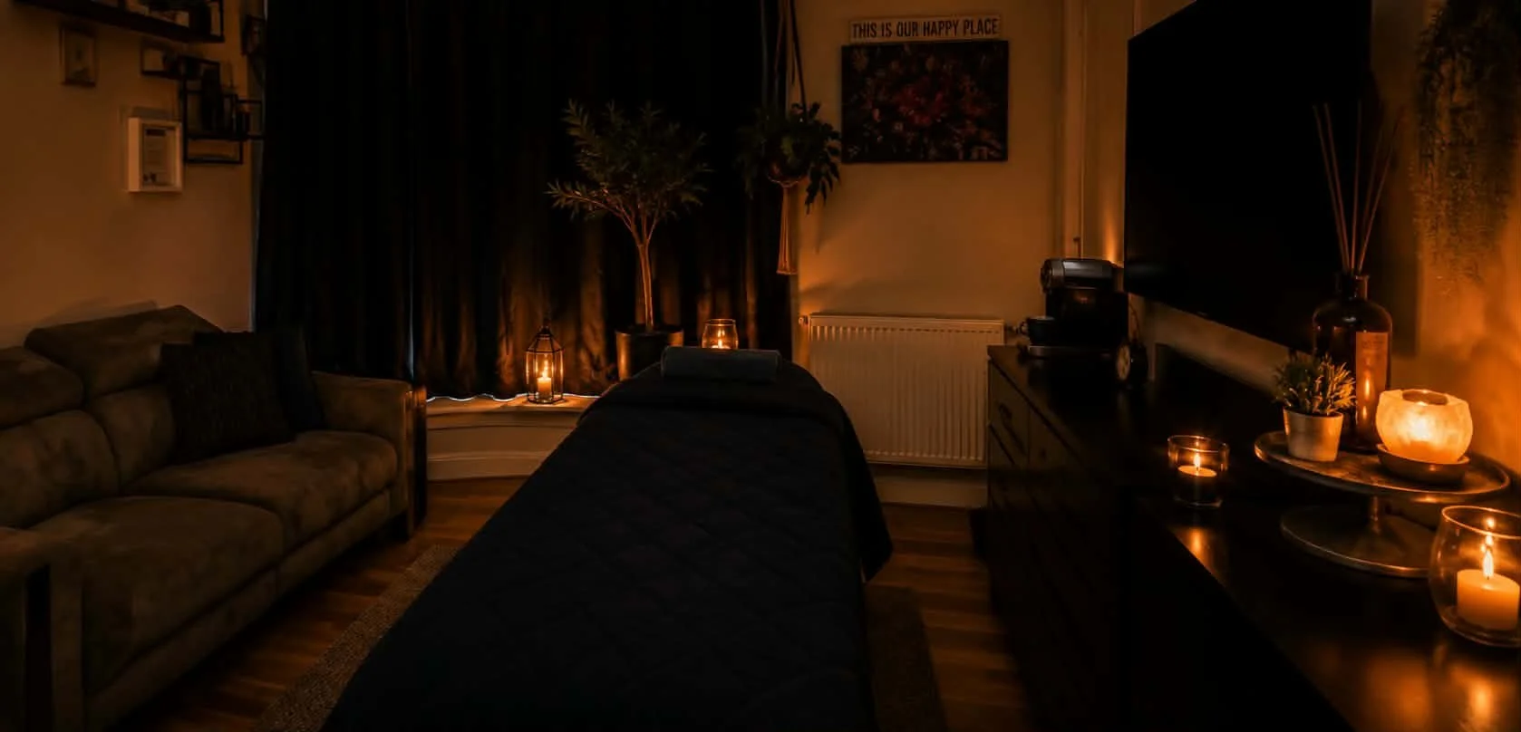 Treatment room — candlelight, held space