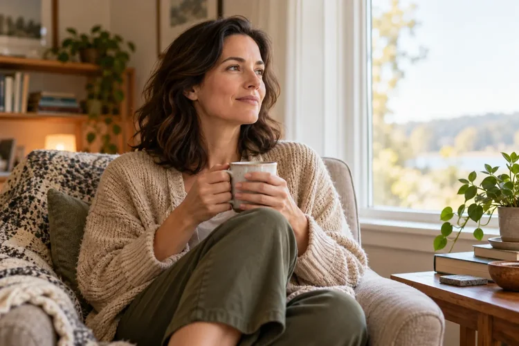 A person taking a quiet moment by a window