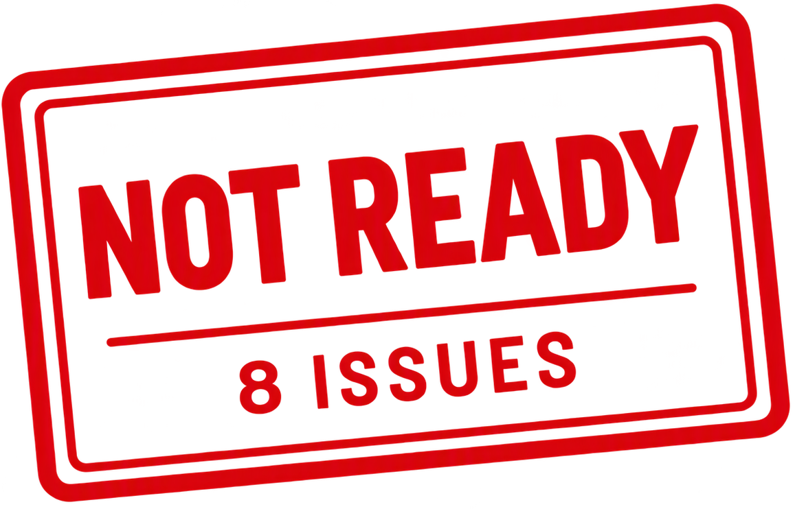 Not Ready validation result showing eight issues