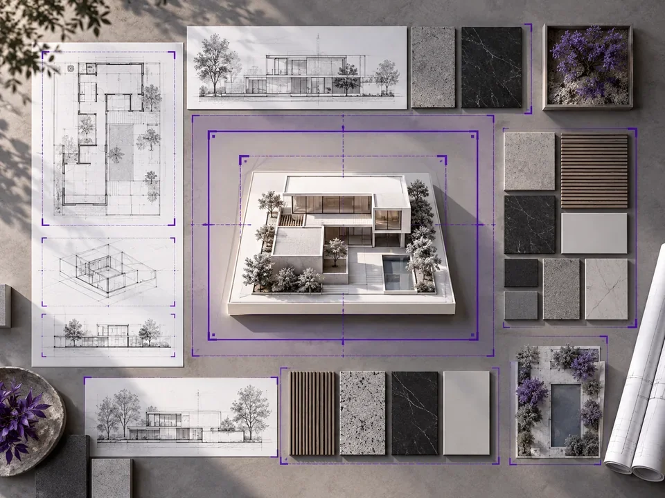 Architectural materials aligned by context guides
