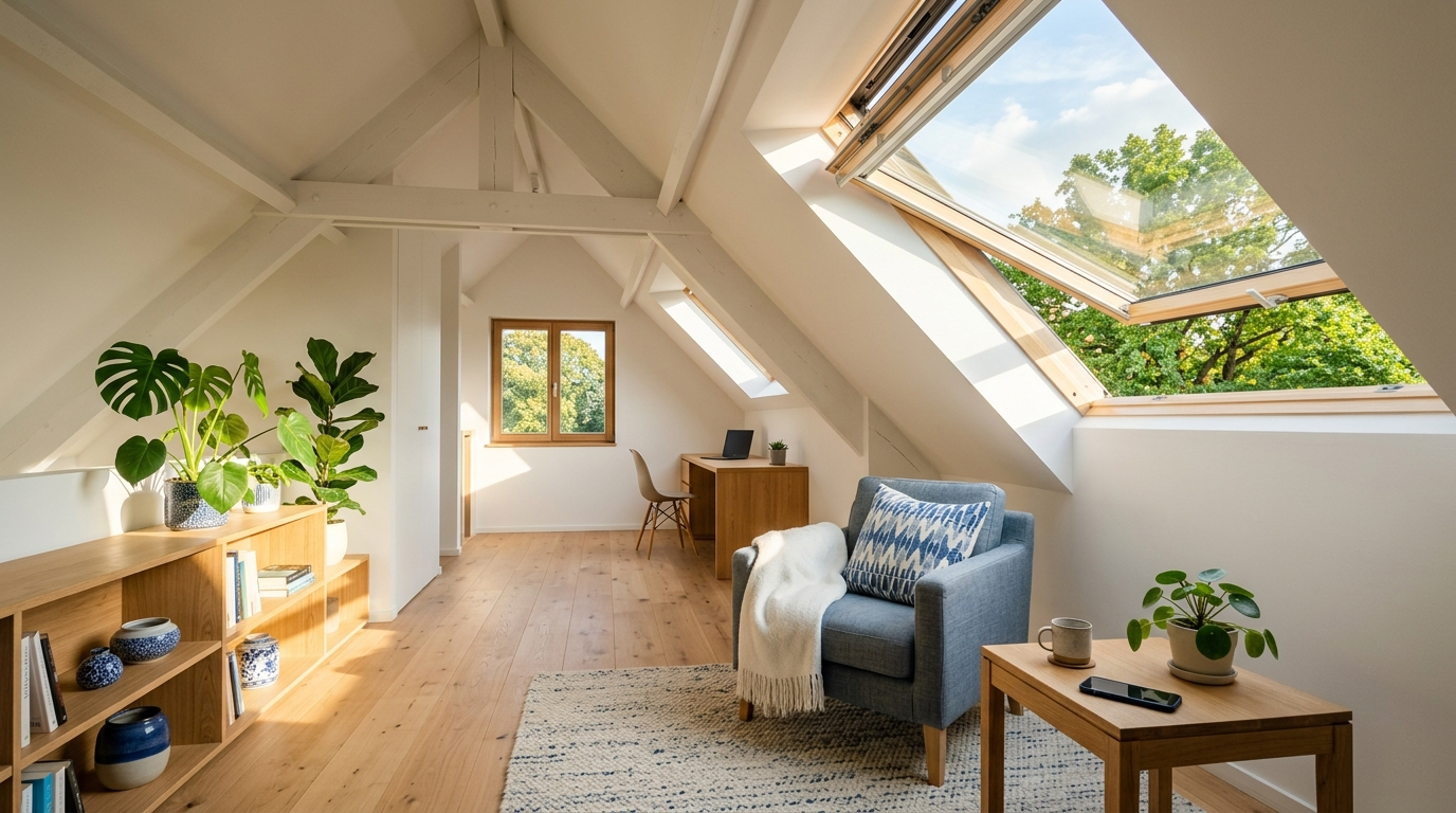 Velux dakraam afgewerkte zolderkamer Antwerpen