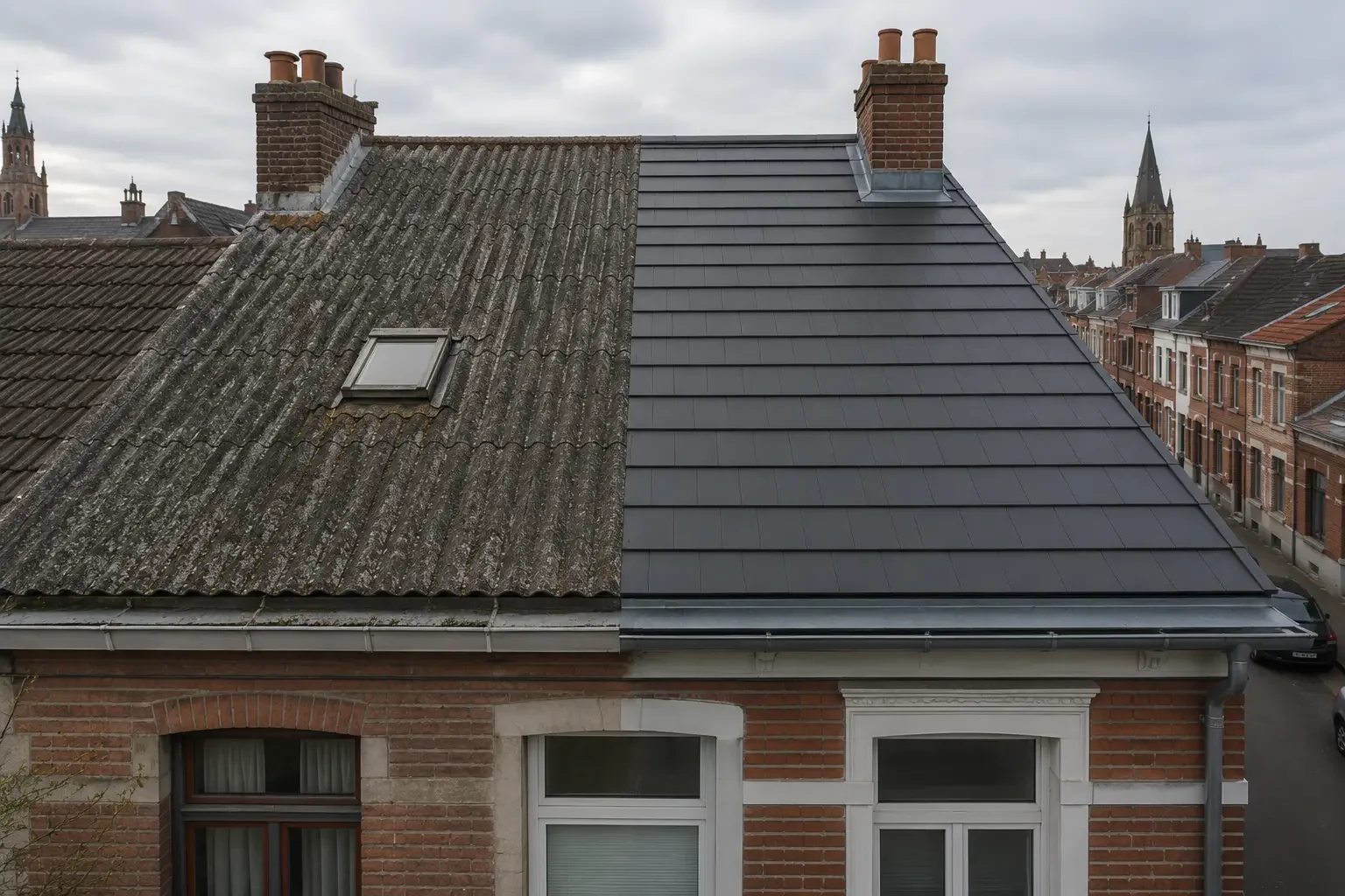 voor en na asbestdak vervangen Antwerpen Deurne - dakrenovatie resultaat
