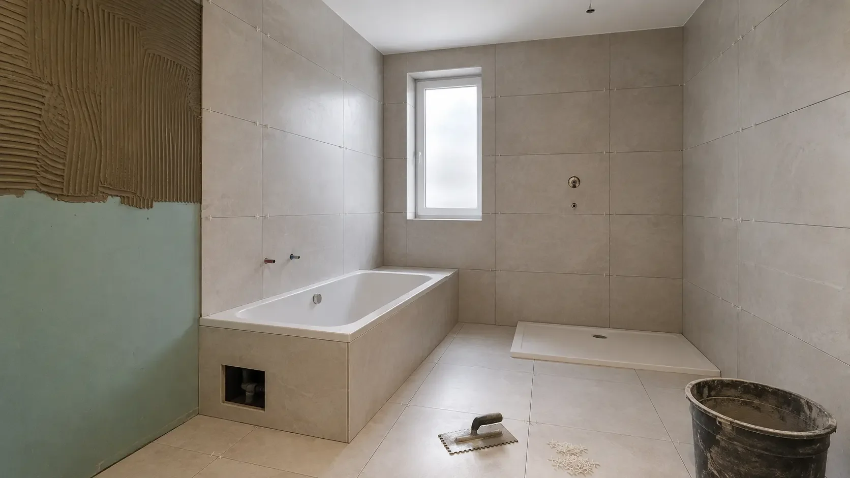 badkamer afwerking aanbouw Antwerpen tegelwerken Polyplast