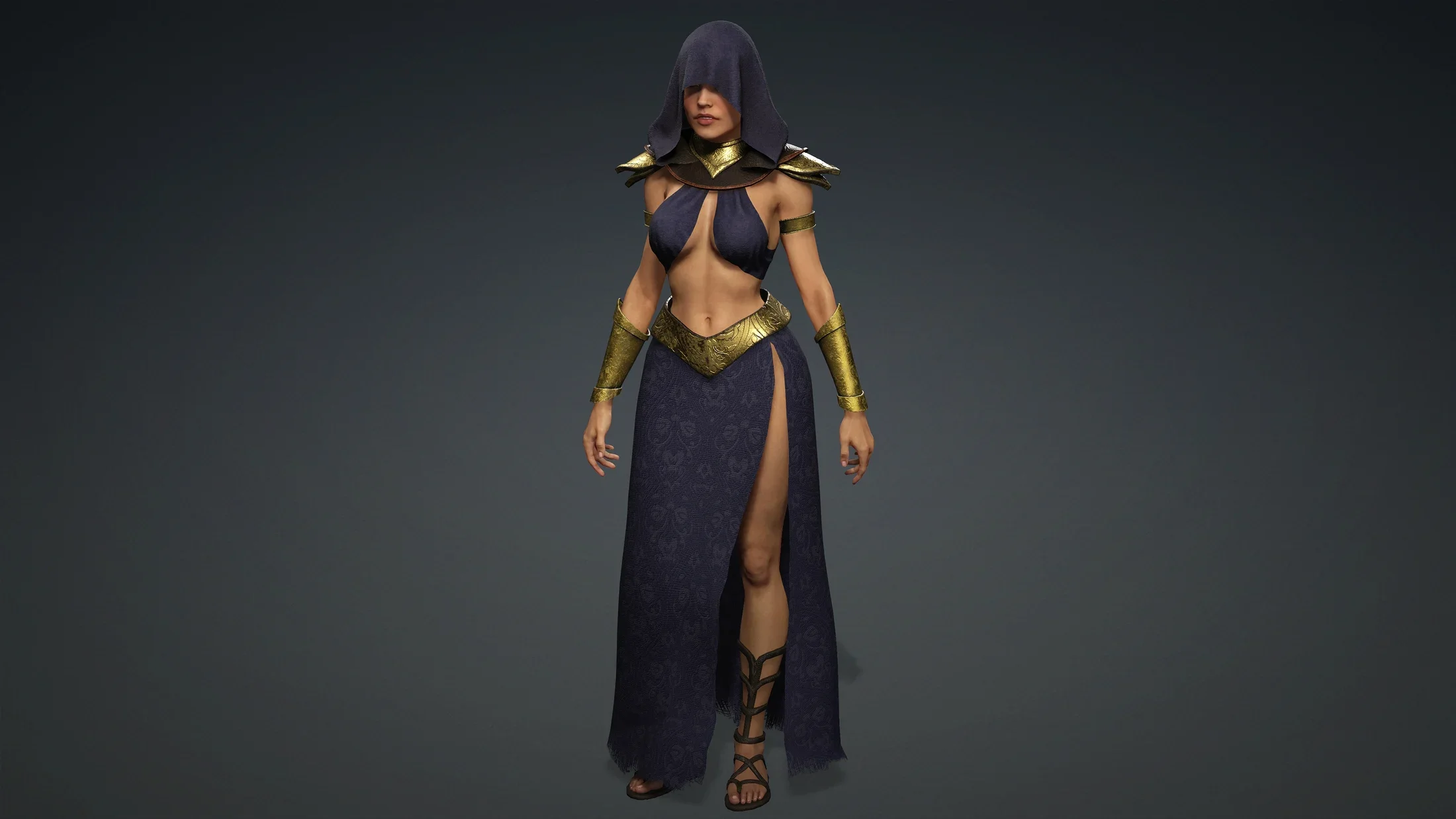Shattered Realms hooded mage full character render
