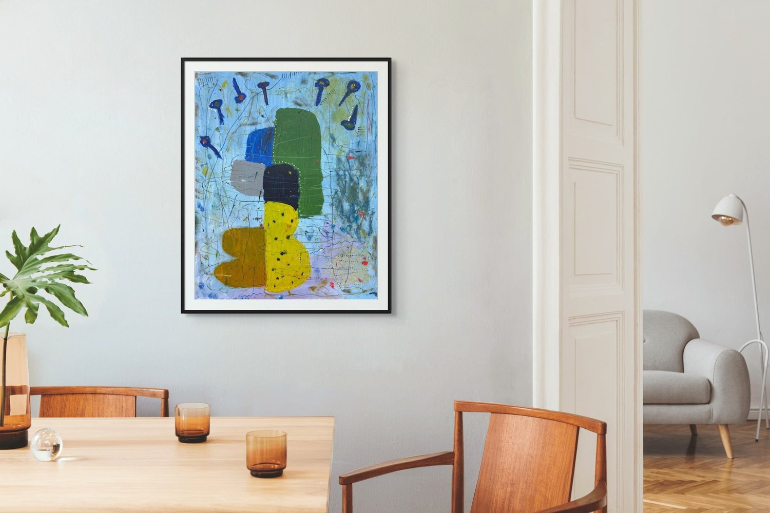 Color Me Briefly, colorful abstract painting by Marcus Bacher in a contemporary interior