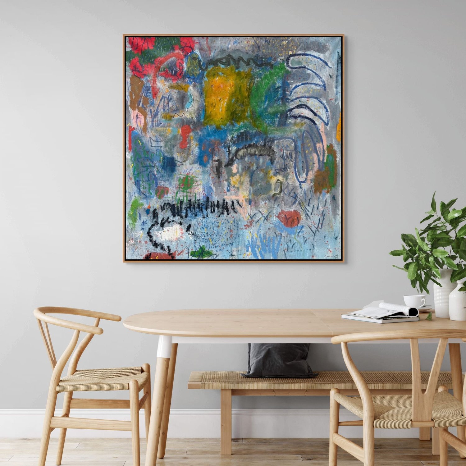 Emperor's Mess, bold abstract painting by Marcus Bacher in a modern living room
