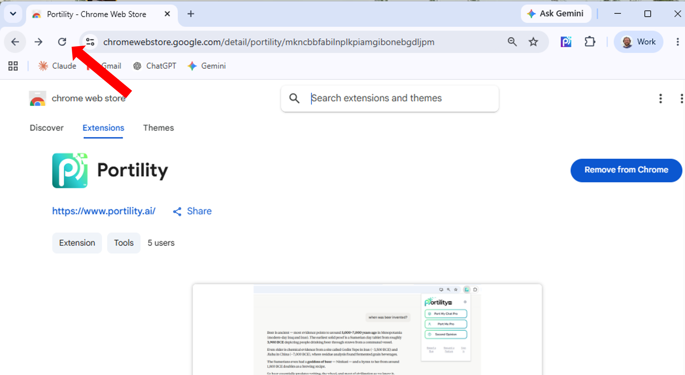 Refreshing the browser tab