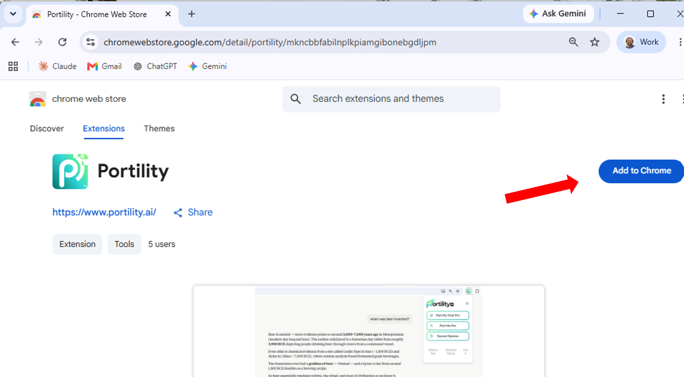 Installing Portility from the Chrome Web Store