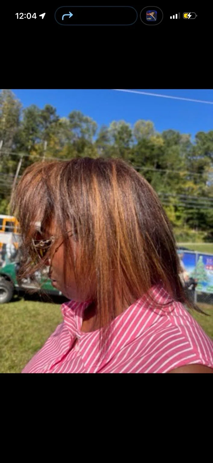 Before: Hairapy client with a shorter copper-toned bob