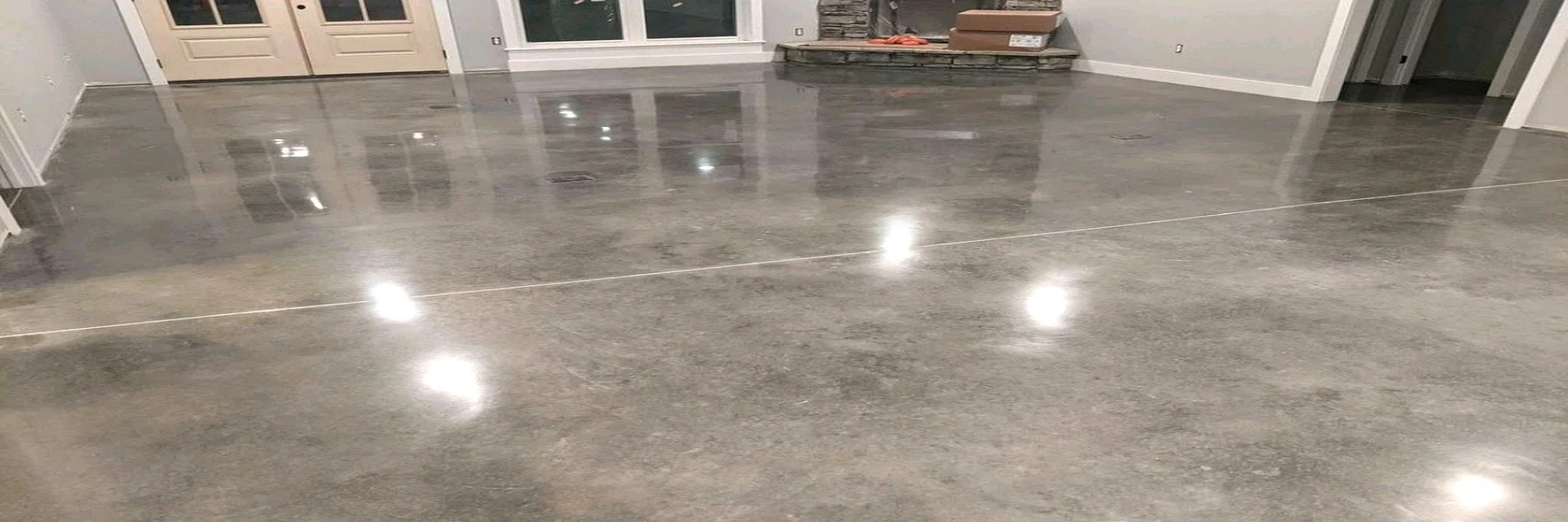 Grey polished concrete open space