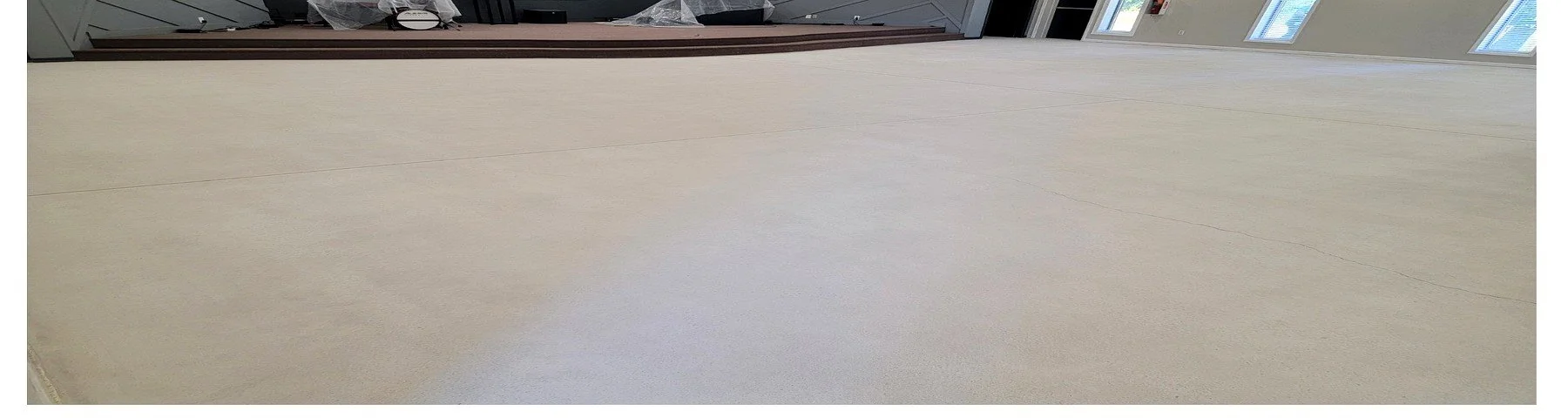 Large open polished concrete floor church facility