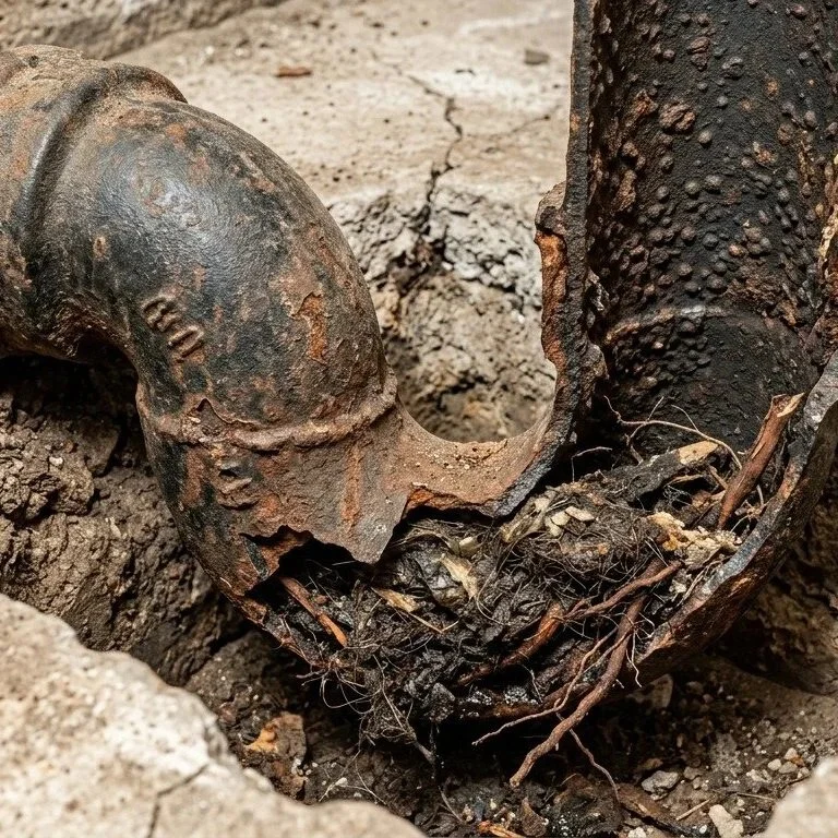 basement floor house trap cast iron pipe under concrete
