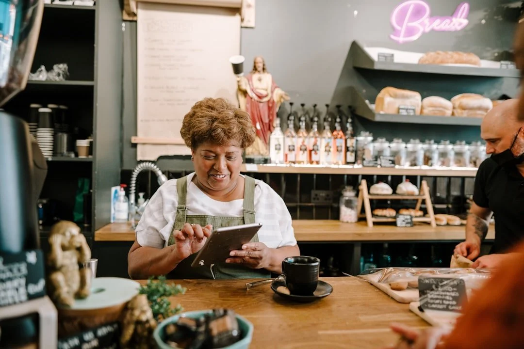 Business owner reviewing work