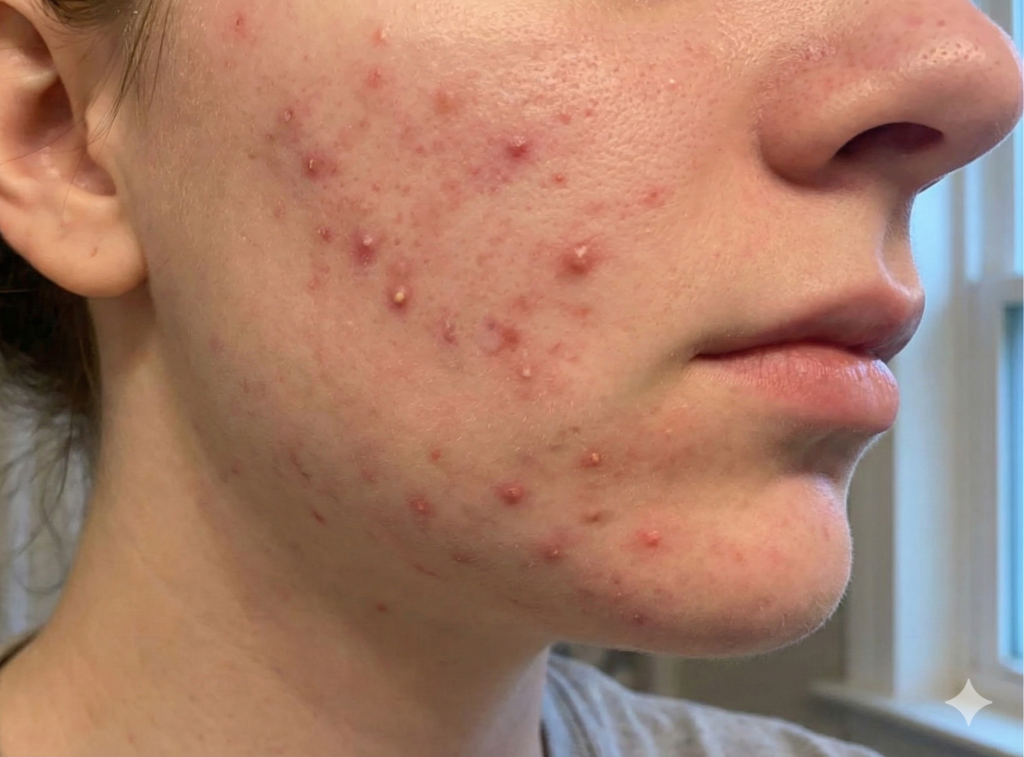 Illustrative close-up of acne-prone skin