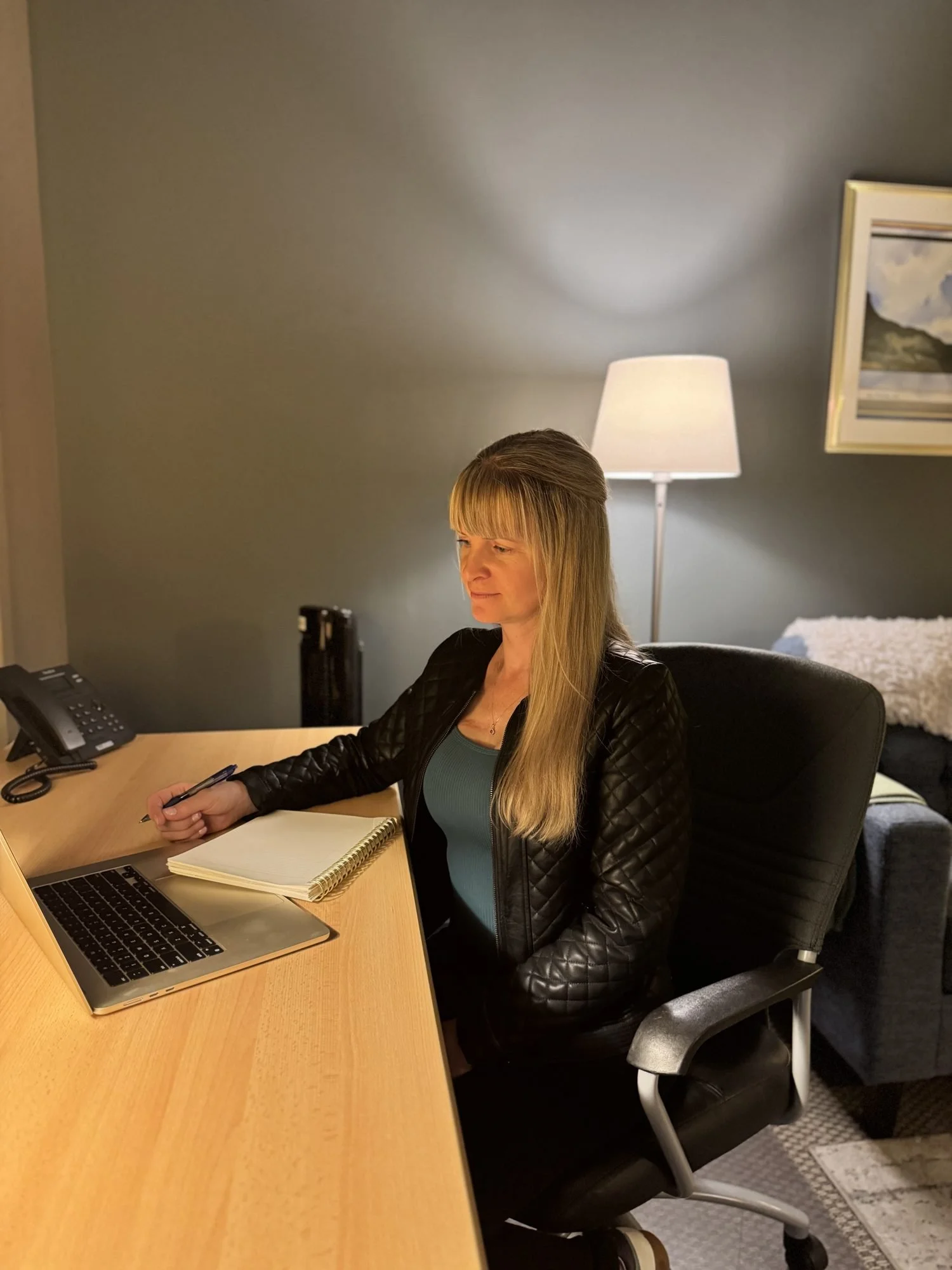 Sabrina Hazlett, Canadian Certified Counsellor, at her desk in Kelowna