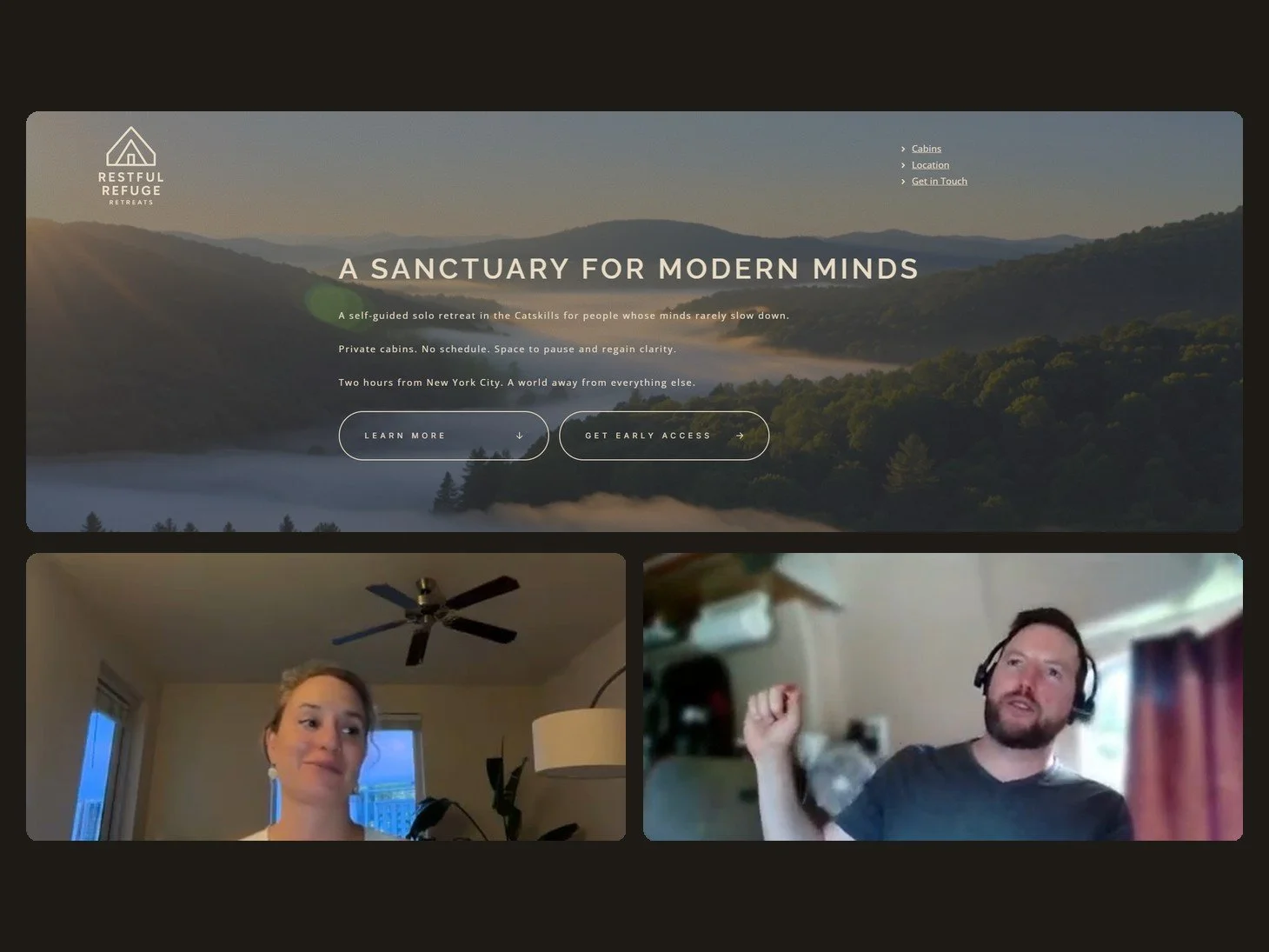 Juliana's retreat website and a coaching call with Aidan