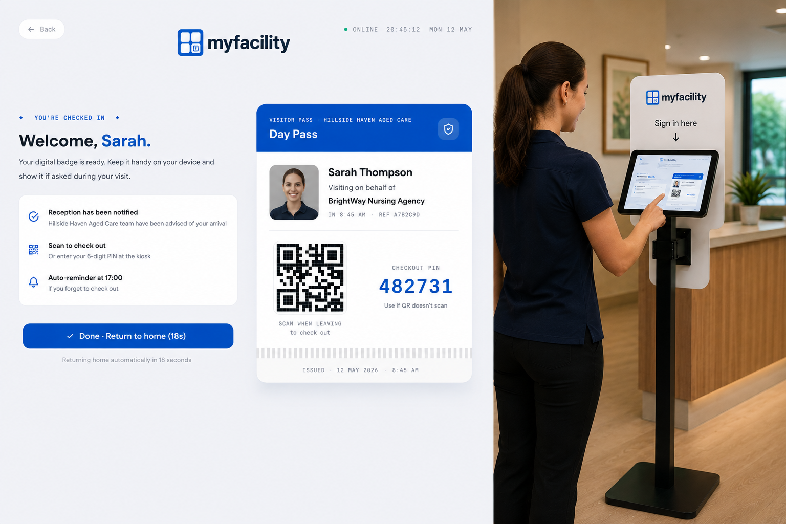 myFacility check-in kiosk in action