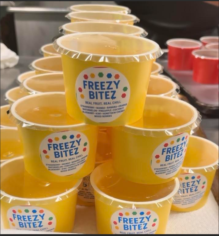 Yellow Freezy Bitez cups stacked and ready to serve
