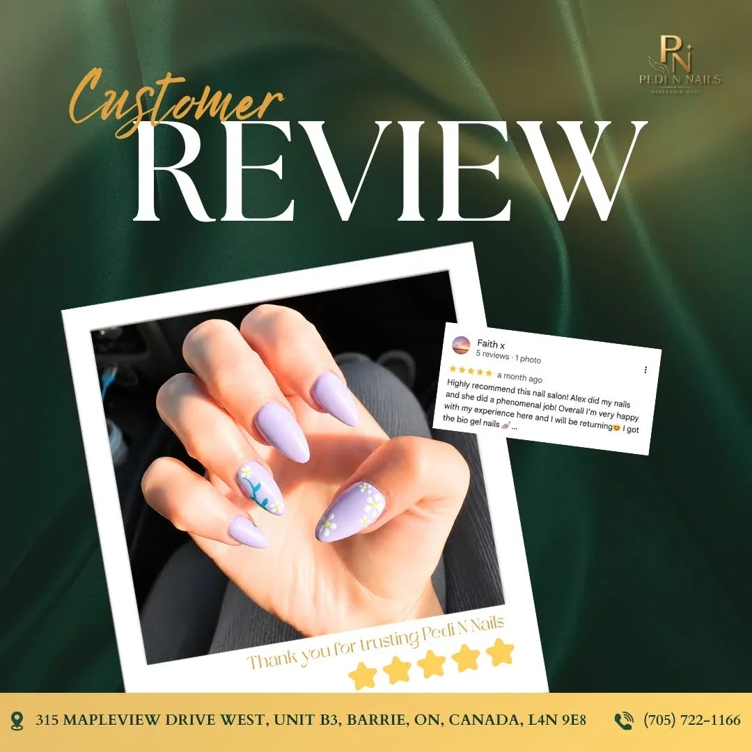 Google review from Faith x with lavender Bio Gel floral nails