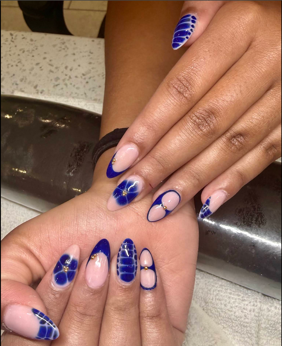 Detailed artificial nail set created at Pedi N Nails Mapleview West in Barrie