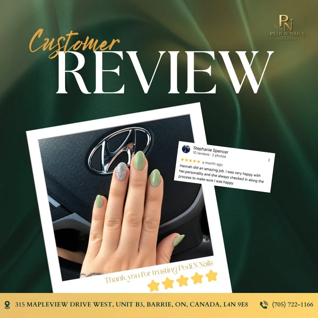 Google review from Stephanie S. with a green Shellac manicure