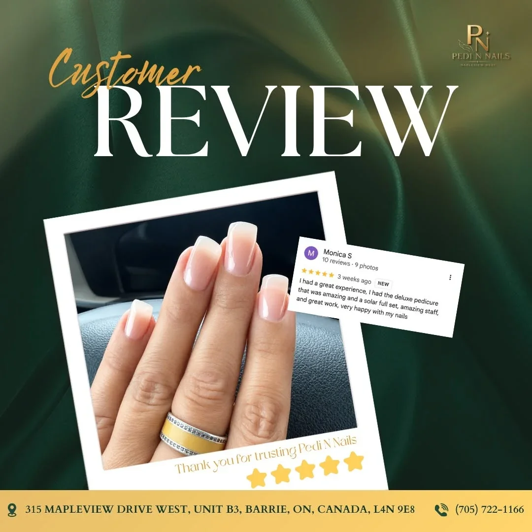 Google review from Monica S. with a soft French manicure