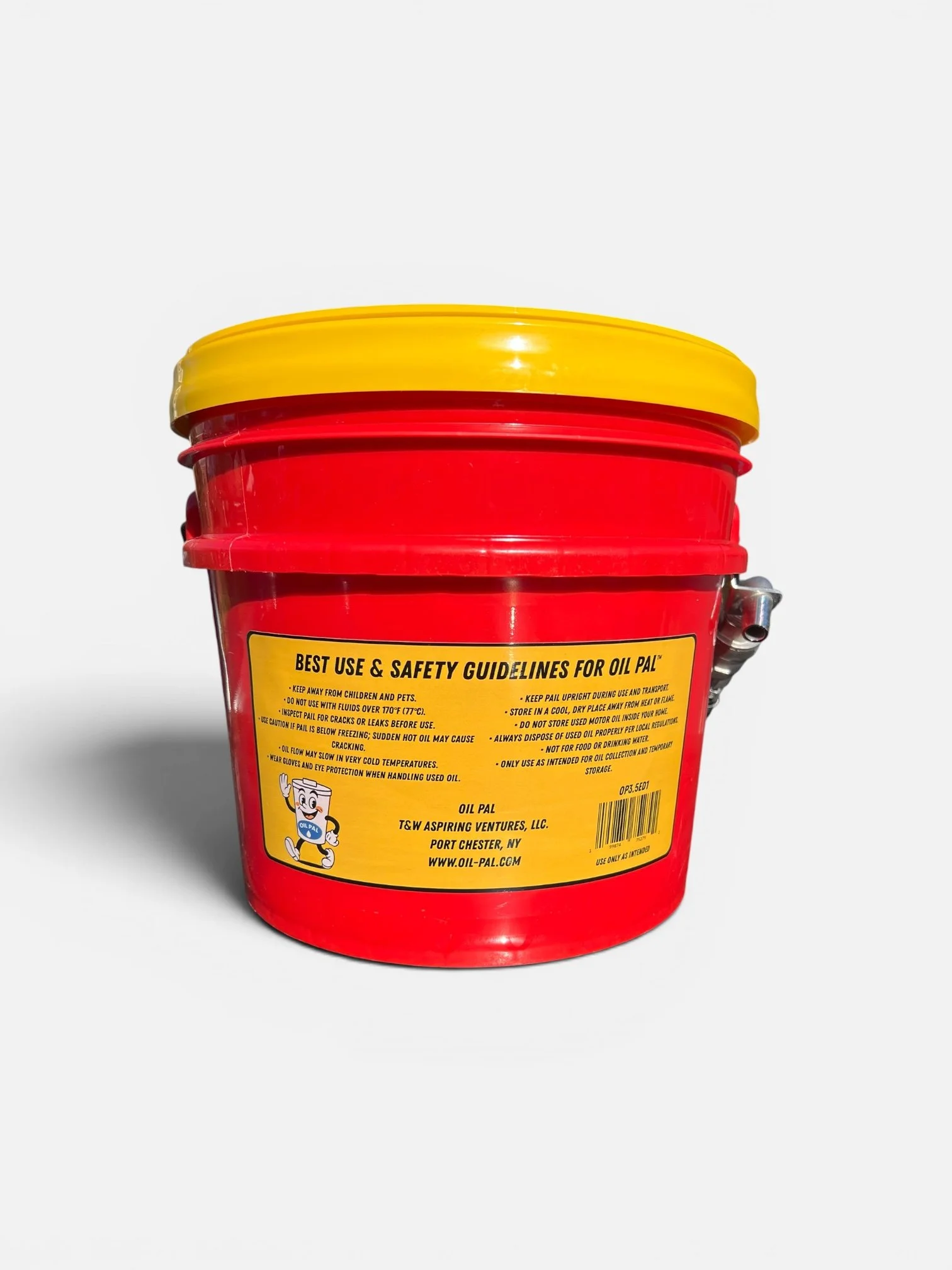 Oil Pal back label with safety guidelines