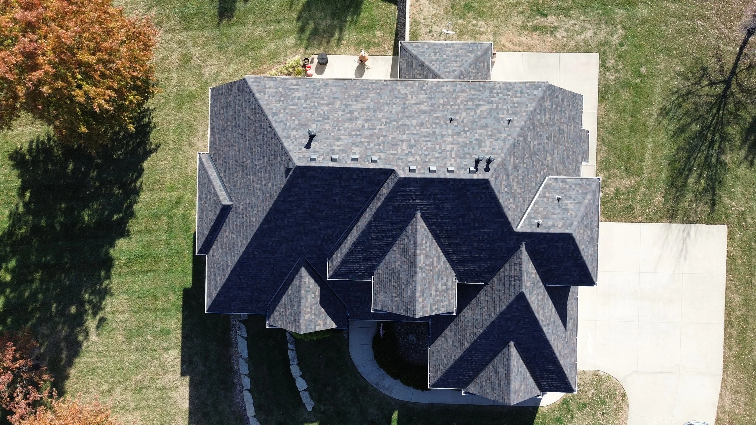 Aerial roof inspection top-down view