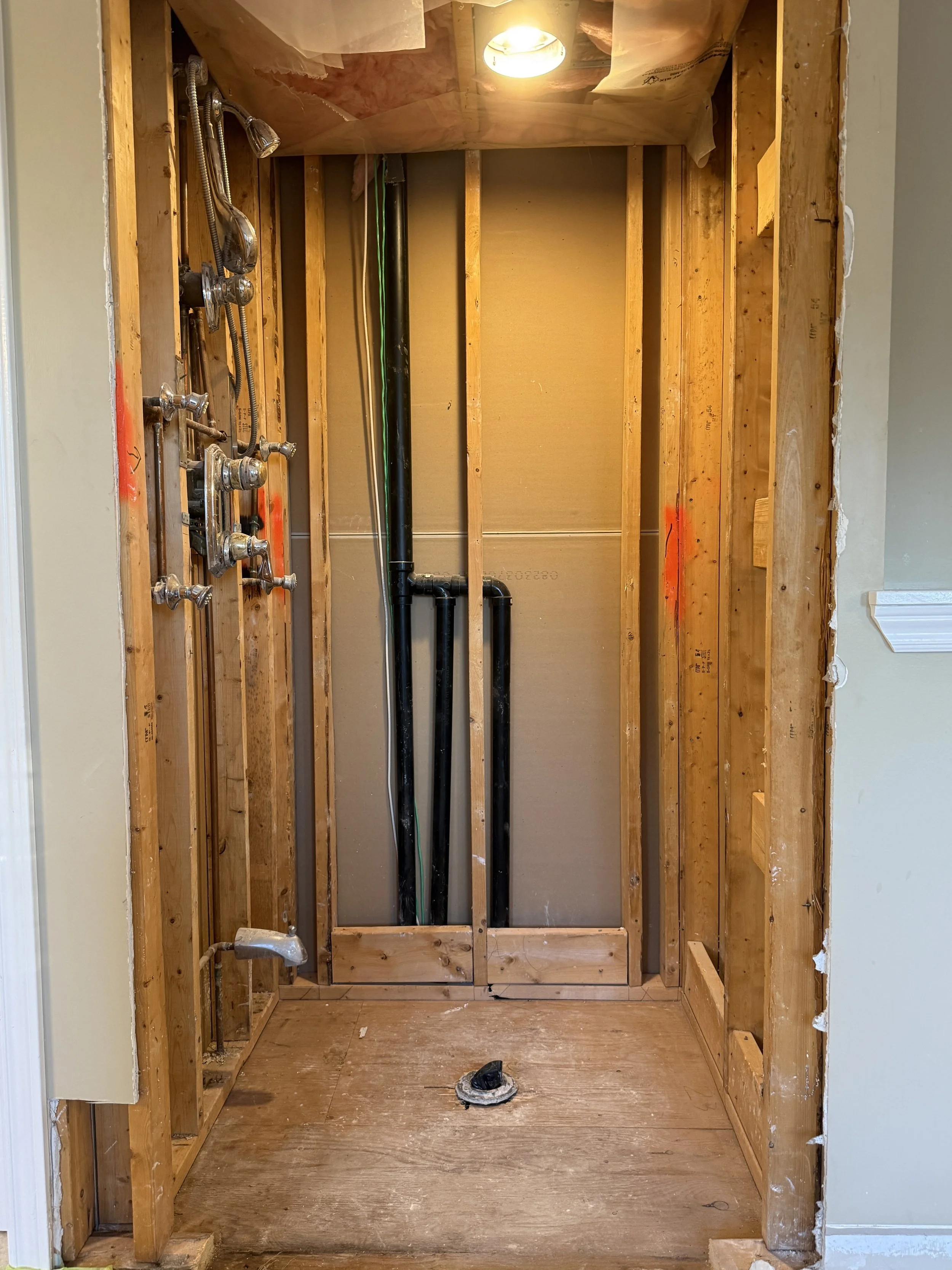 Bathroom mid construction, demolition complete and waterproofing installed