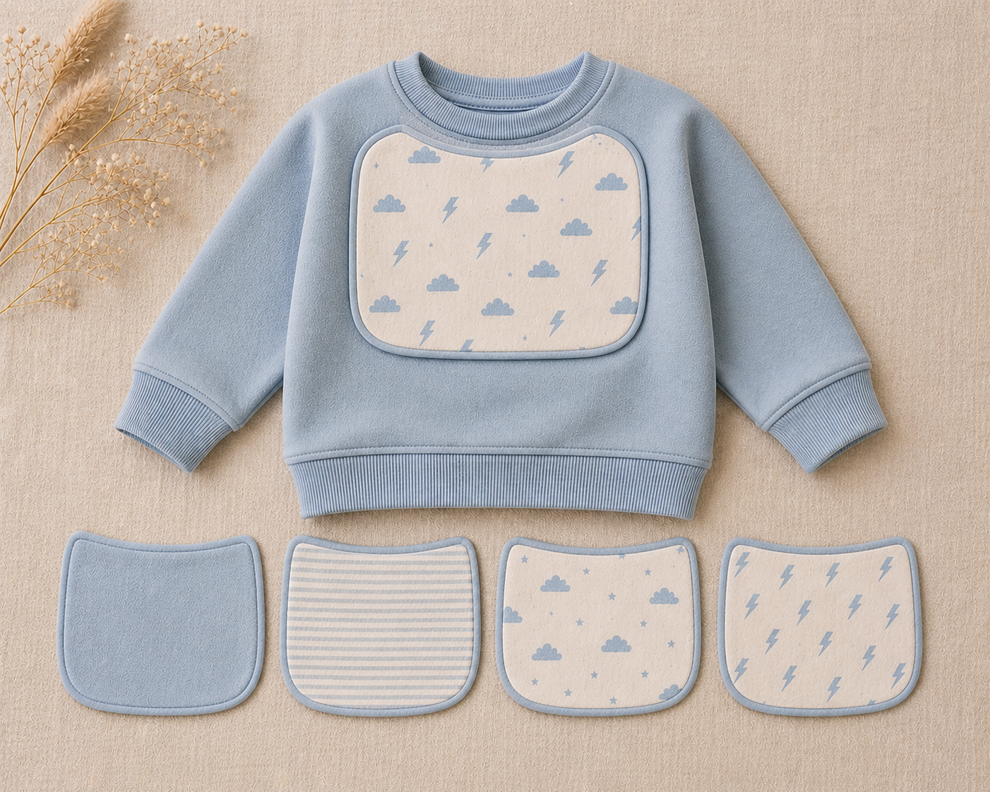 LAYR Baby blue sweatshirt with interchangeable bibs — Leo's colorway