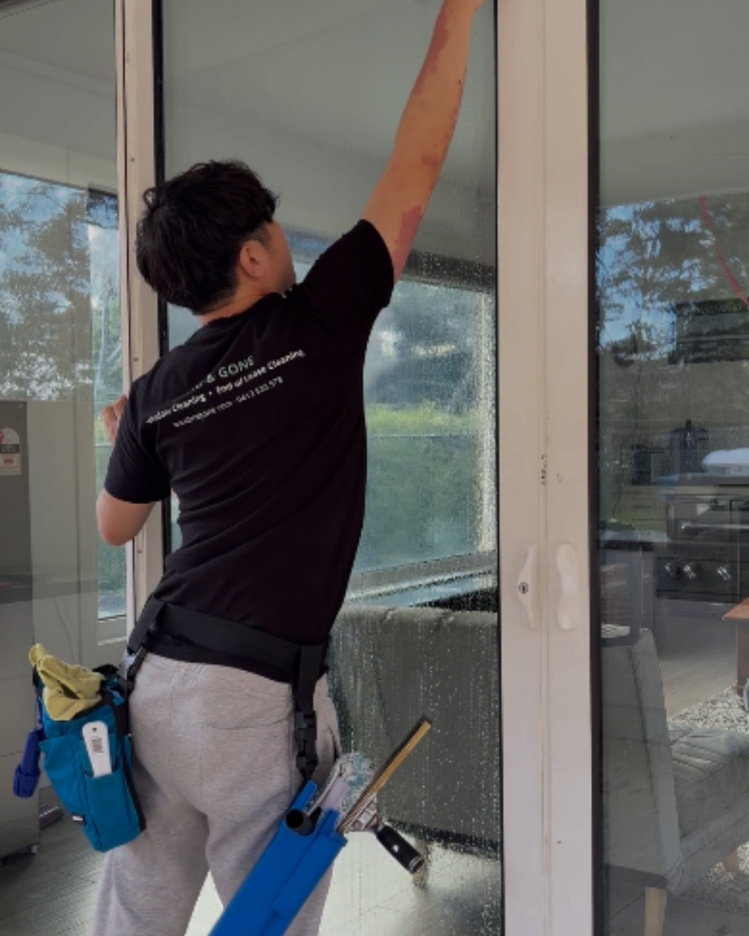 Window cleaning in progress