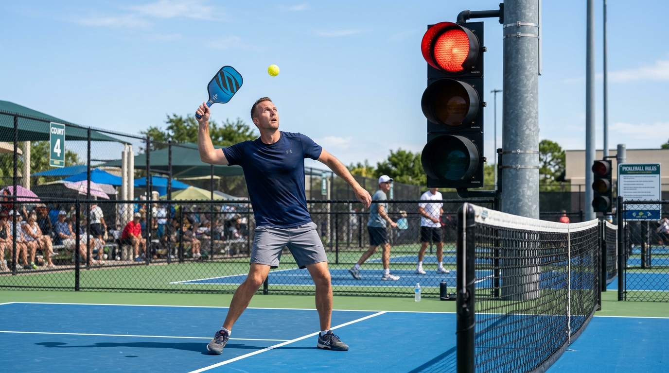 Pickleball traffic light system — green means attack at waist height or above, yellow means apply pressure at mid-thigh, red means reset below the knee