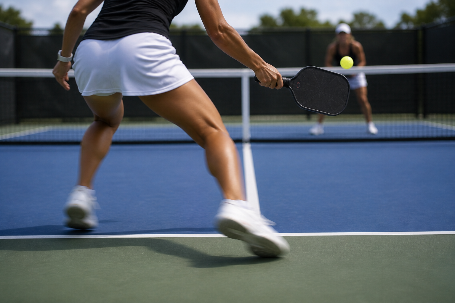 Pickleball do not guess — neutralizer holds position, reads the ball height and backswing, then reacts after contact rather than guessing direction early