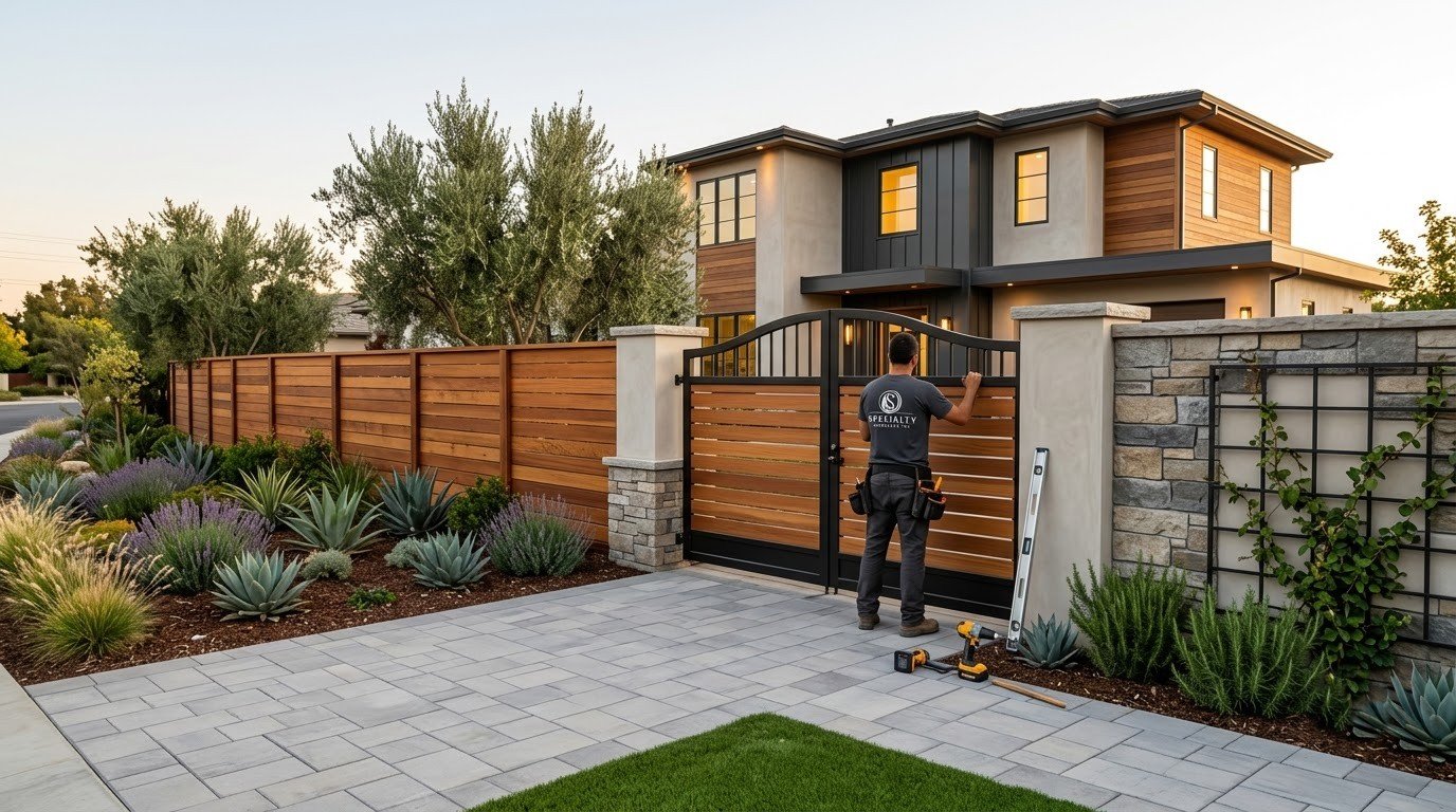 Fencing and privacy walls enclosing a Central Valley yard by Specialty Landscape