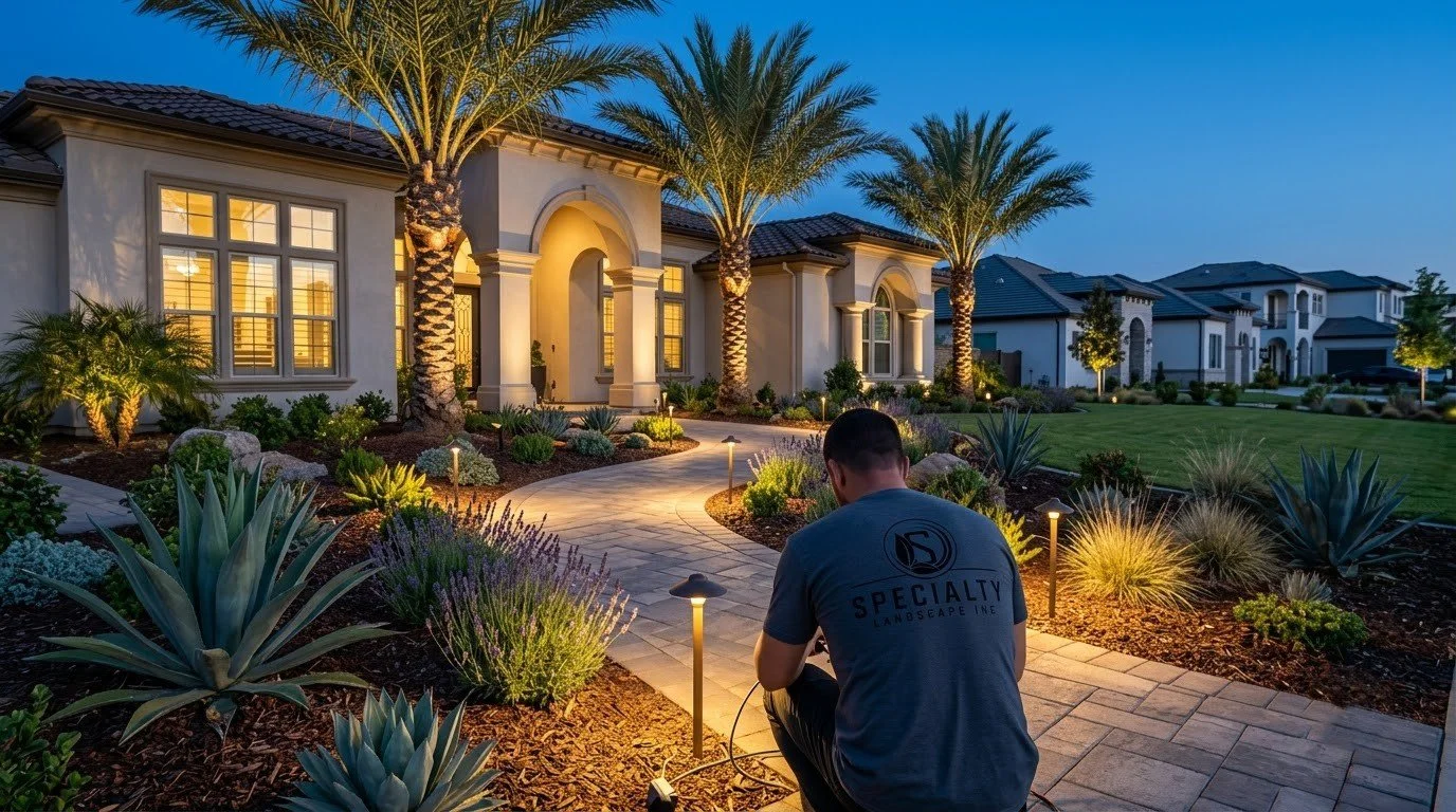 Landscape lighting wired and buried to last by Specialty Landscape