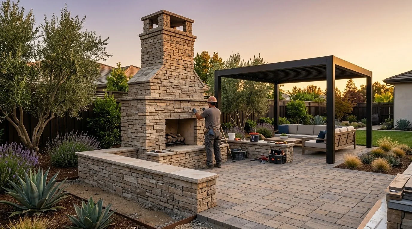 Stone veneer facing on a masonry wall by Specialty Landscape