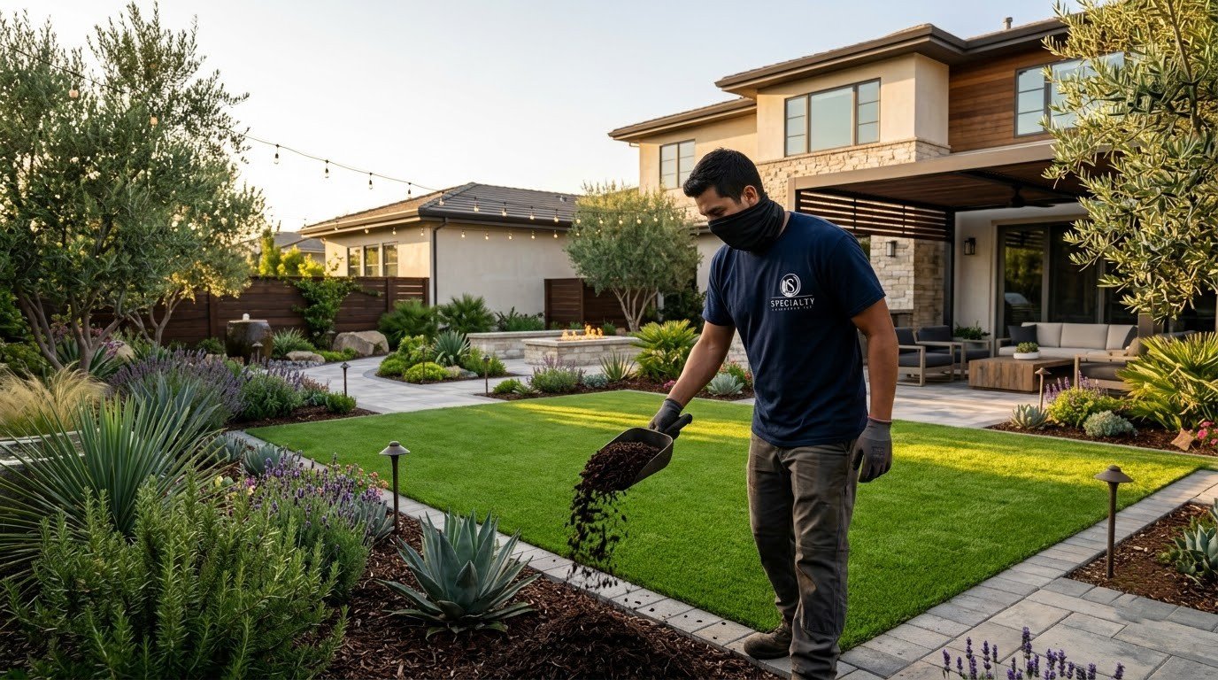 Regular lawn care keeping a Central Valley yard sharp by Specialty Landscape