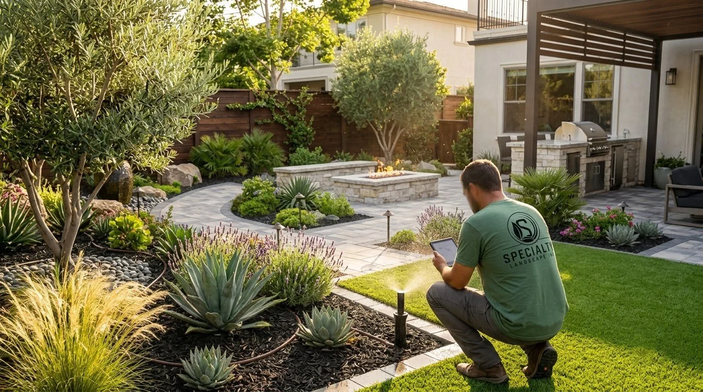 Irrigation system installed in a Fresno backyard by Specialty Landscape