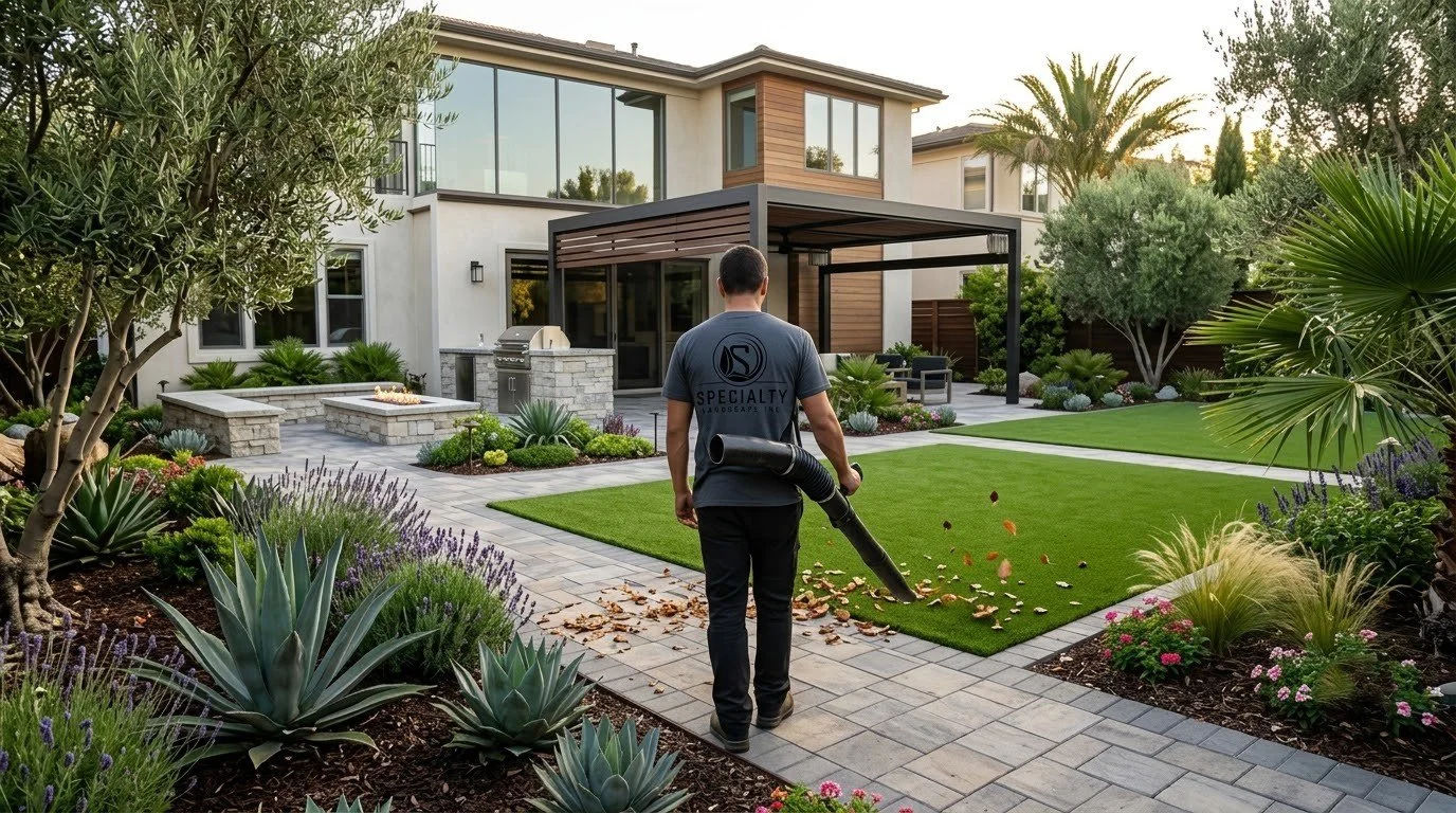 Well-maintained residential yard kept up by Specialty Landscape